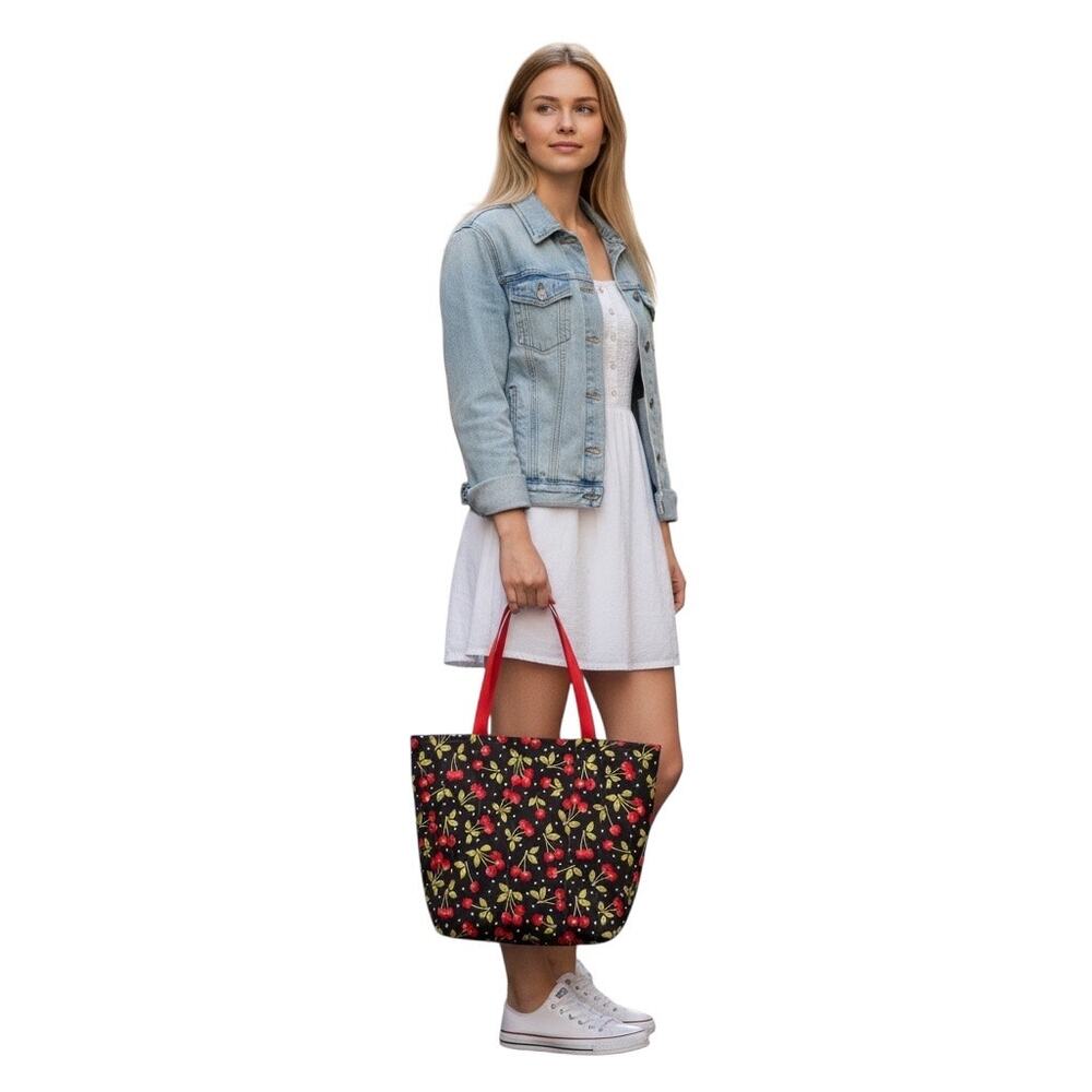 Handmade Tote Womens Handbag Market Travel School Cherry Print Polka Dots